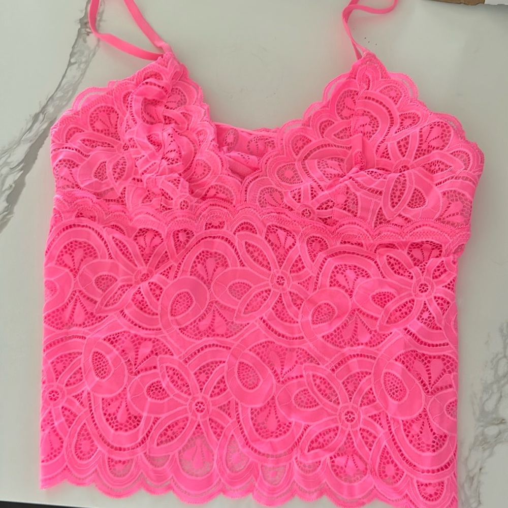 Aerie pink lace tank top